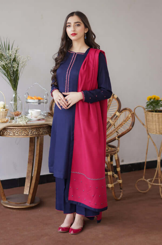 Asling - 3PC Unstitched Dhanak Embroidered Suit - UH161