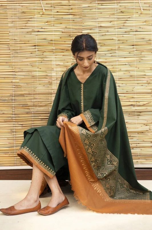 Asling - 3PC Unstitched Dhanak Embroidered Suit - UH164