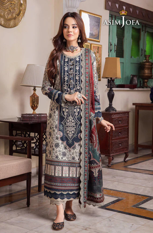Asim jofa - 3PC Lawn Digital Printed Suit (Unstitched) - UA274