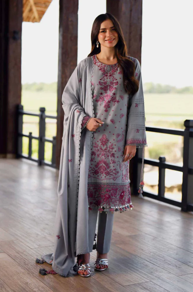 Nishatlinen - 3PC Unstitched Dhanak Embroidered Suit - UH313