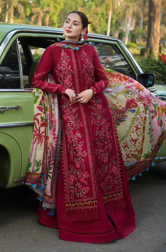 Hussain Rehar - 3PC Dhanak Embroidered Suit (Unstitched) - UH179