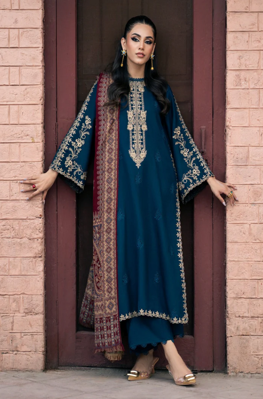 Izel - 3PC Unstitched Dhanak Embroidered Suit - US128