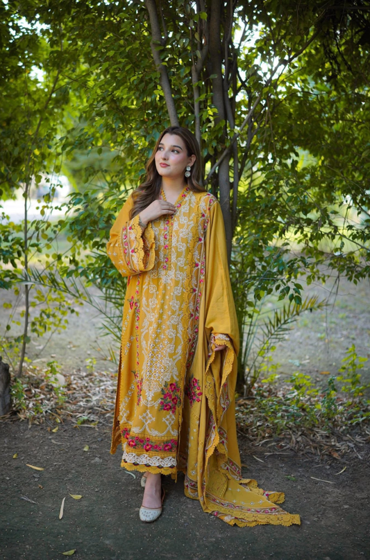 Aneelas - 3PC Unstitched Lawn Embroidered Suit - UA282