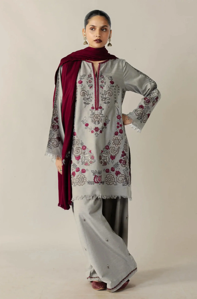 Zara Shahjahan  - 3PC Unstitched Dhanak Embroidered Suit - UH315