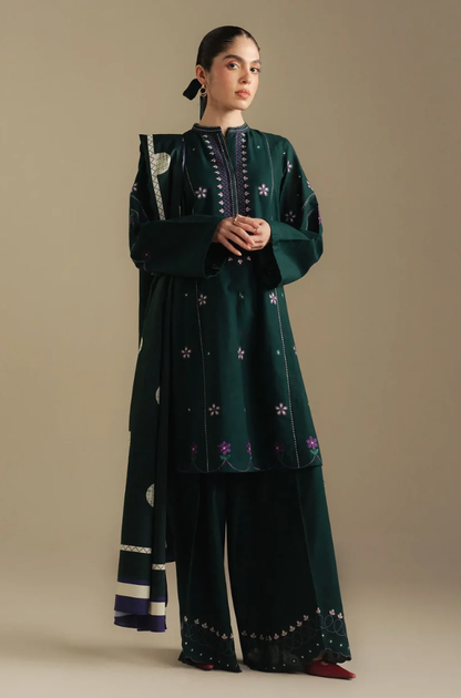 Zara Shahjahan - 3PC Unstitched Dhanak Embroidered Suit - UH273