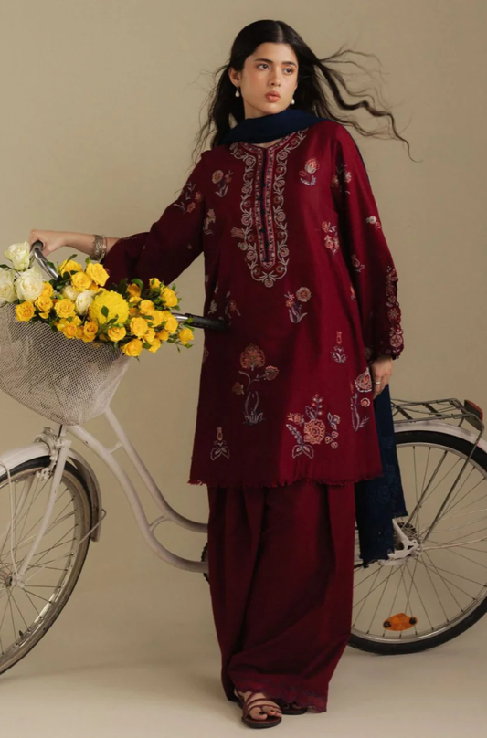 Zara Shahjahan - 3PC Unstitched Dhanak Embroidered Suit - UH271