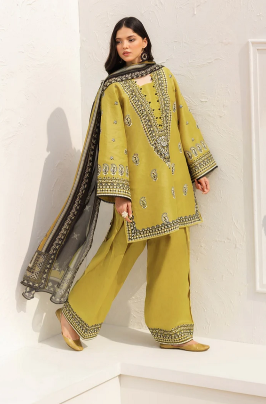 Baroque - 3PC Unstitched Dhanak Embroidered Suit - US121