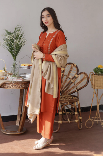 Asling - 3PC Unstitched Dhanak Embroidered Suit - UH160