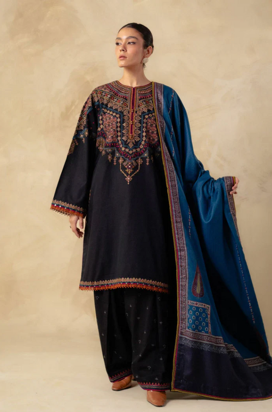Zara Shahjahan - 3PC Unstitched Dhanak Embroidered Suit - US229