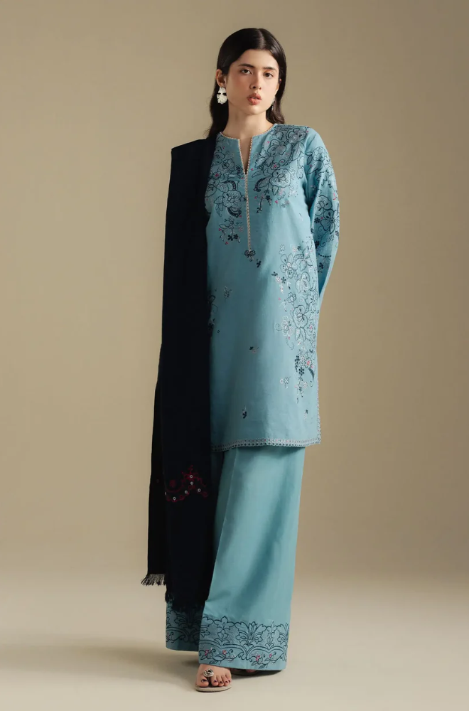 Zara Shahjahan - 3PC Unstitched Dhanak Embroidered Suit - UH278