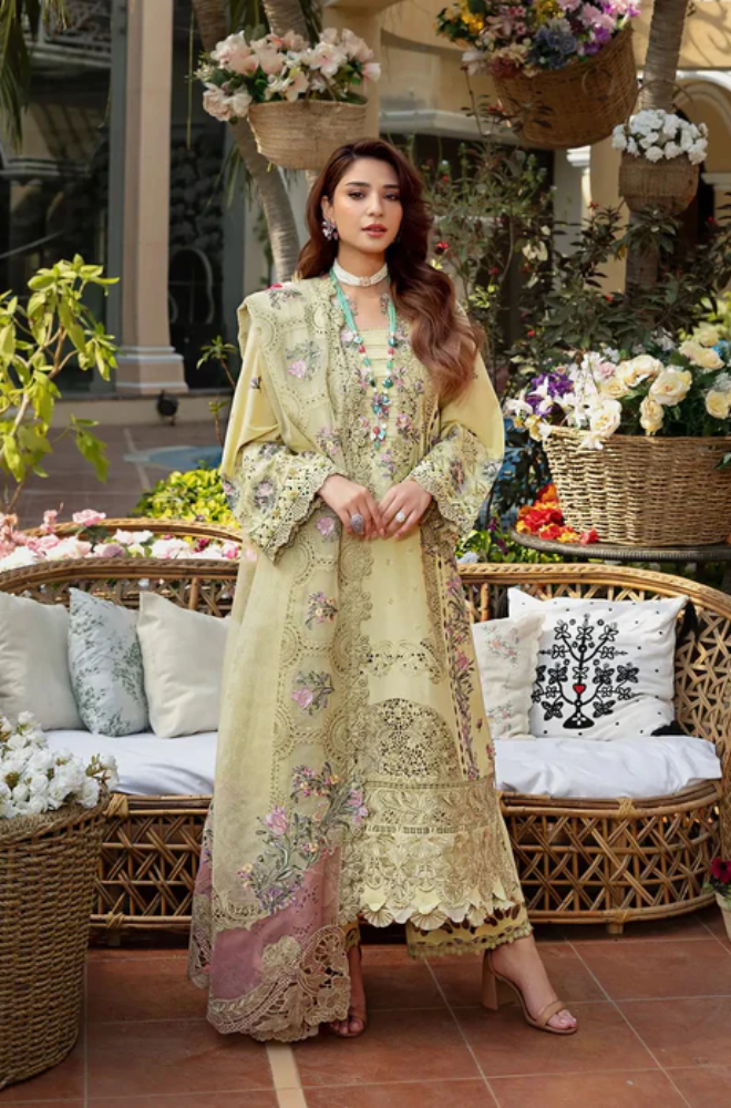 Elaf Premium - 3PC Unstitched Luxury Dhanak Chikenkari Embroidered Suit - UH292