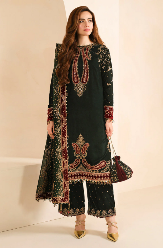 Jazmin - 3PC Velvet Embroidered Suit (Unstitched) - UH185