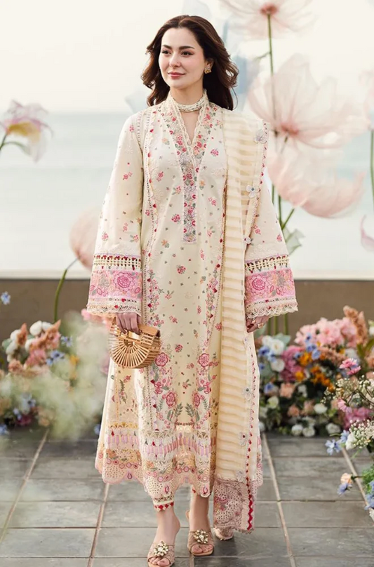 Qalamkar - 3PC Lawn Embroidered Suit (Unstitched) -UPFS096