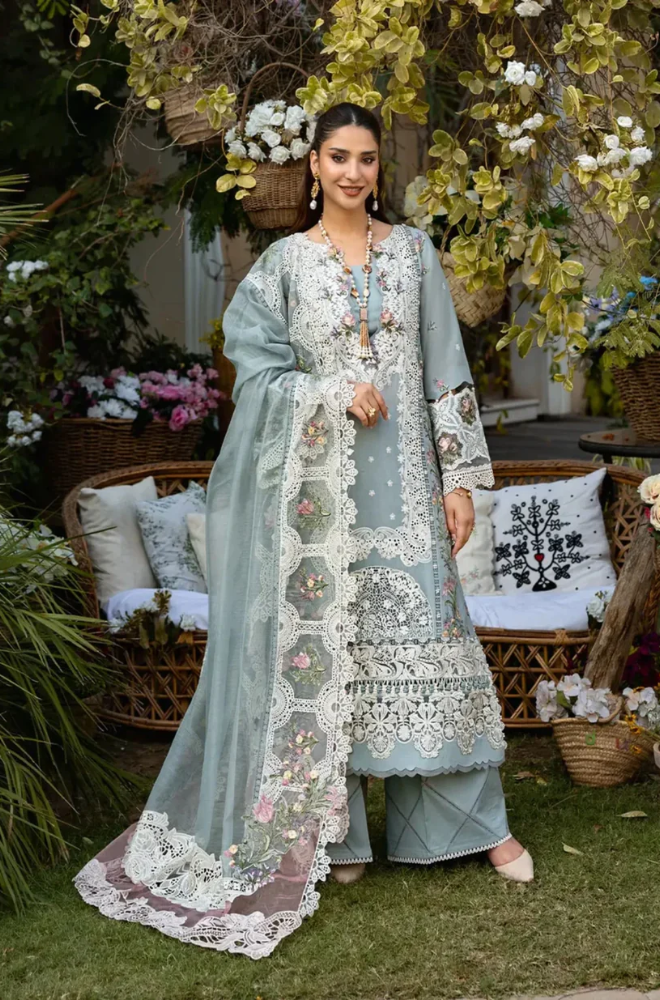 Elaf Premium - 3PC Unstitched Luxury Dhanak Chikenkari Embroidered Suit - UH290