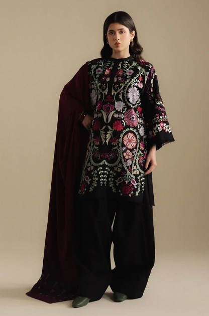 Zara Shahjahan - 3PC Unstitched Dhanak Embroidered Suit - UH283