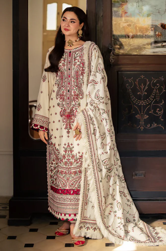 Asim jofa  - 3PC Unstitched Dhanak Embroidered Suit - UH243