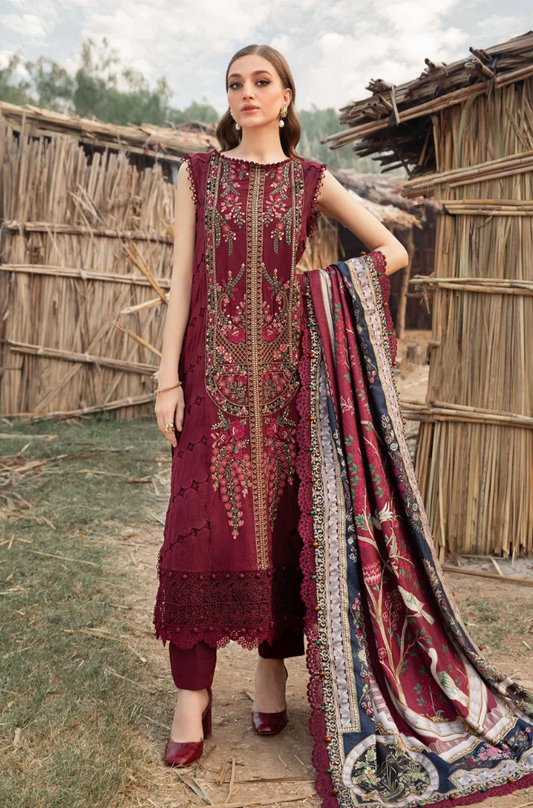 Maria.B - 3PC Dhanak Embroidered Suit (Unstitched) - US178