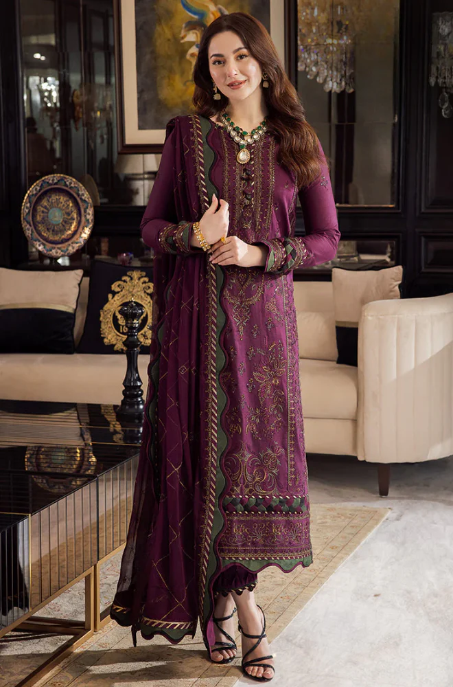 Asim jofa - 3PC Unstitched Lawn Embroidered Suit - UA296