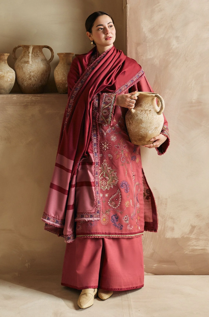 Zara Shahjahan - 3PC Dhanak Embroidered Suit (Unstitched) - UH217