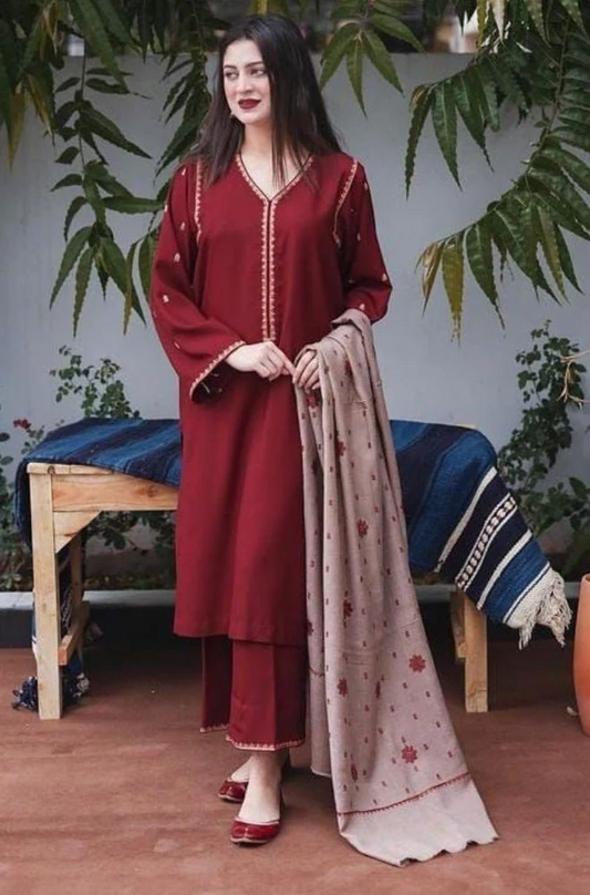 Asling - 3PC Unstitched Dhanak Embroidered Suit - UH166