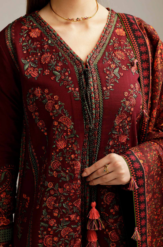 Hussain Rehar - 3PC Unstitched Dhanak Embroidered Suit - US170