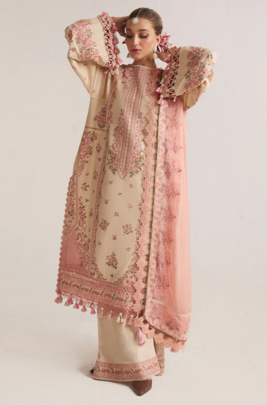 Hussain Rehar - 3PC Dhanak Embroidered Suit (Unstitched) - UH213
