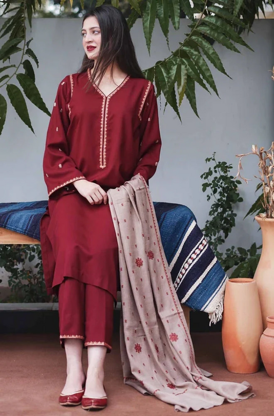 Asling - 3PC Unstitched Dhanak Embroidered Suit - UH166