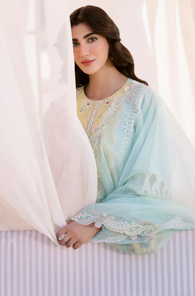 BIN ILYAS - 3PC Unstitched Lawn Embroidered Suit - UA278