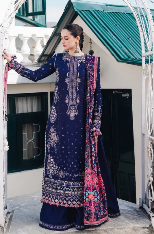 Qalamkar - 3PC Unstitched Dhanak Embroidered Suit - US125