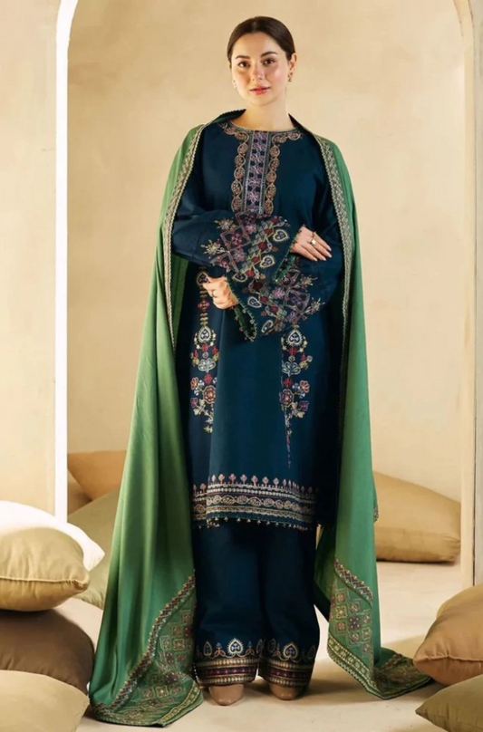 Zara Shahjahan - 3PC Unstitched Dhanak Embroidered Suit - US228