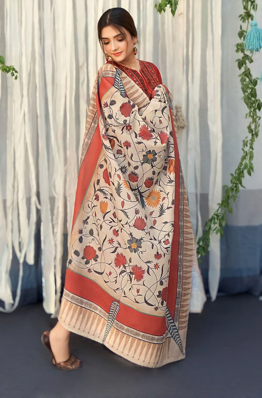 Urge - 3PC Dhanak Embroidered Suit (Unstitched) - UH187