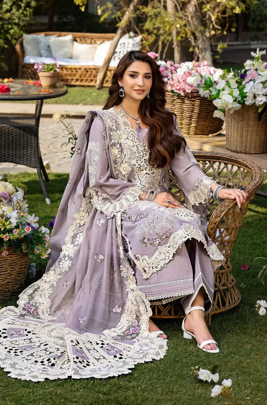 Elaf Premium - 3PC Unstitched Luxury Dhanak Chikenkari Embroidered Suit - UH291