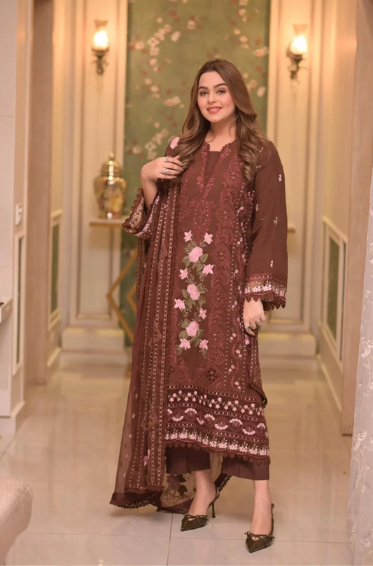 Aneelas - 3PC Unstitched Lawn Embroidered Suit - UA283