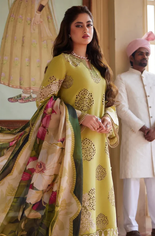 Elaf- 3PC Lawn Chickenkari Embroidered Suit (Unstitched) - UPFS093