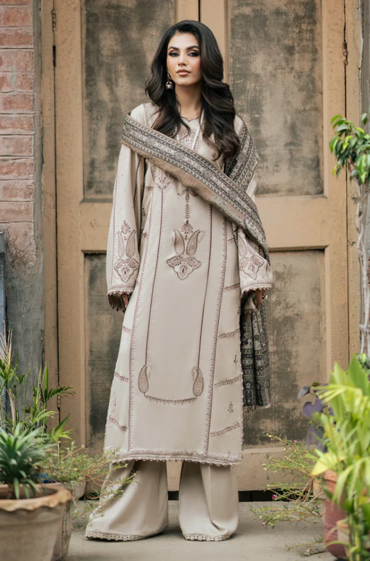 Izel - 3PC Dhanak Embroidered Suit (Unstitched) - US202
