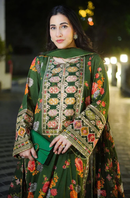 Fiona Dilara - 3PC Silk Digital Printed Embroidered  Dress - UM211