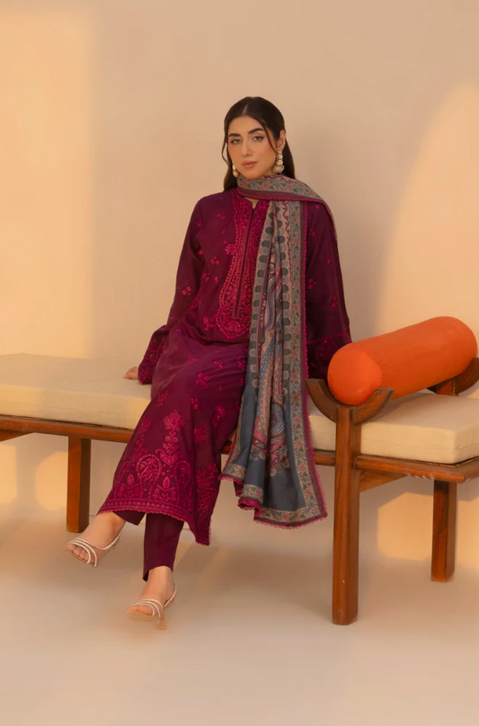 Mohagni - 3PC Dhanak Embroidered Suit (Unstitched) - US195
