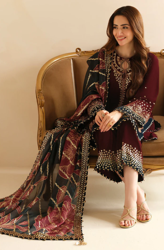 Jazmin - 3PC Velvet Embroidered Suit (Unstitched) - UH253