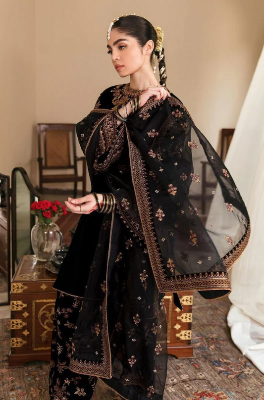 Boraque - 3PC Velvet Embroidered Suit (Unstitched) - UH183