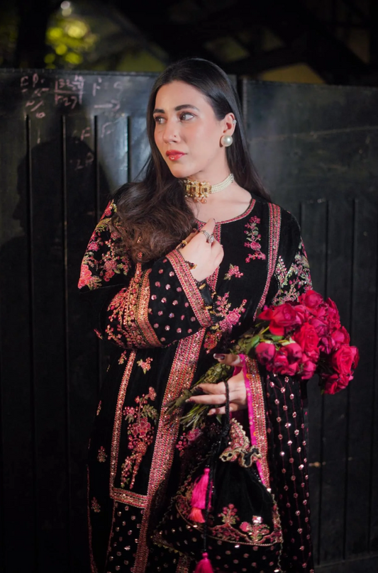 Aneelas - 3PC Velvet Embroidered Suit (Unstitched) - UH219