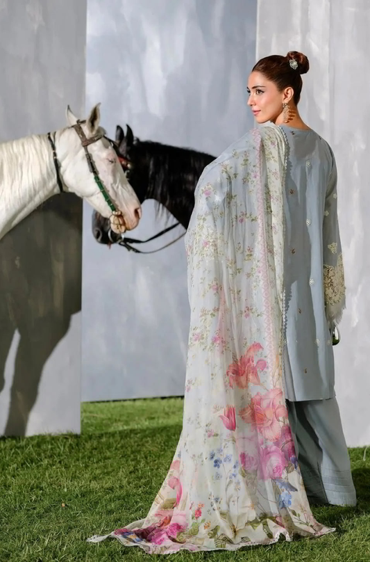 Elaf - 3PC Unstitched Lawn Embroidered Suit - UA242
