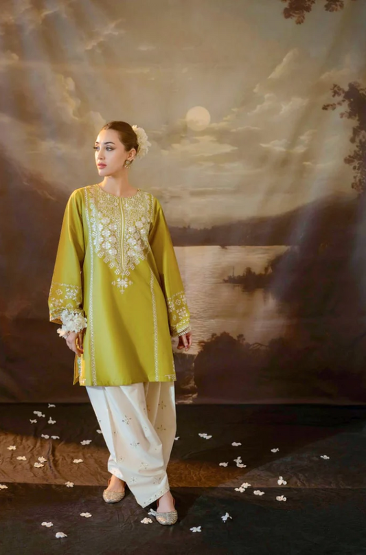 Urge - 2PC Dhanak Embroidered Suit (Unstitched) - US205