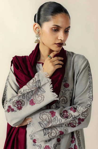 Zara Shahjahan  - 3PC Unstitched Dhanak Embroidered Suit - UH315