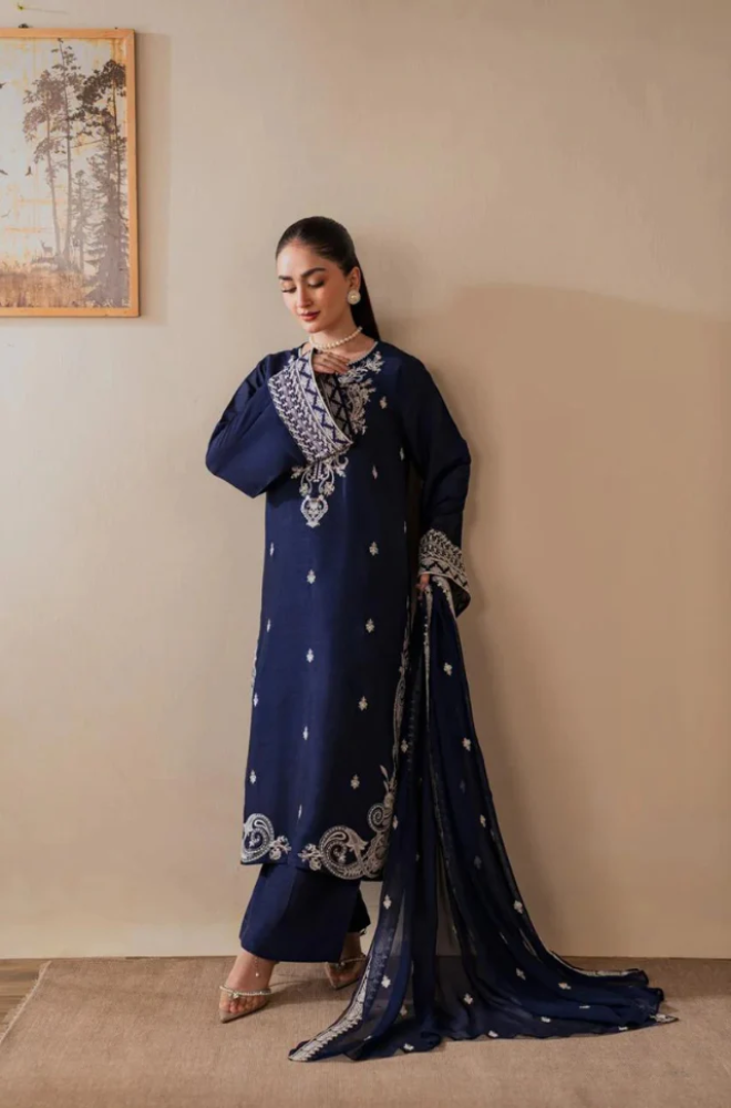 Nureh - 3PC Unstitched Lawn Embroidered Suit - UA287