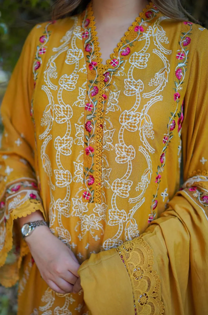 Aneelas - 3PC Unstitched Lawn Embroidered Suit - UA282