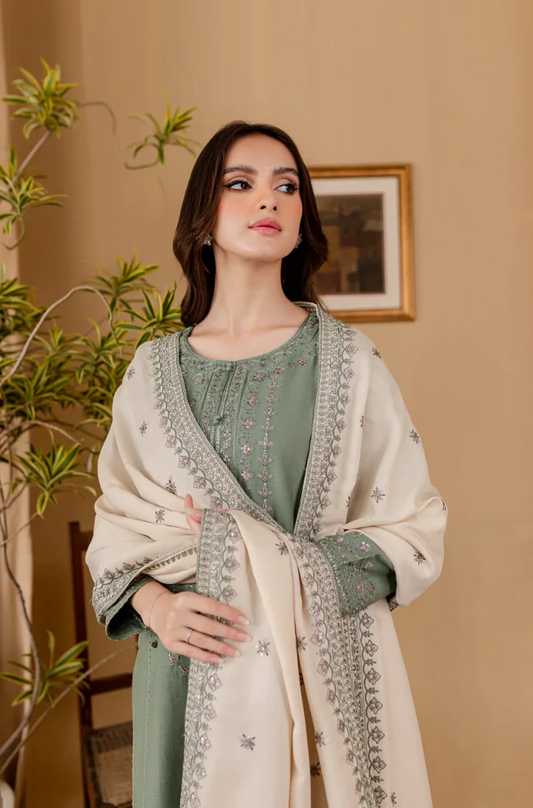 Sapphire - 3PC Dhanak Embroidered Suit (Unstitched) - UH193