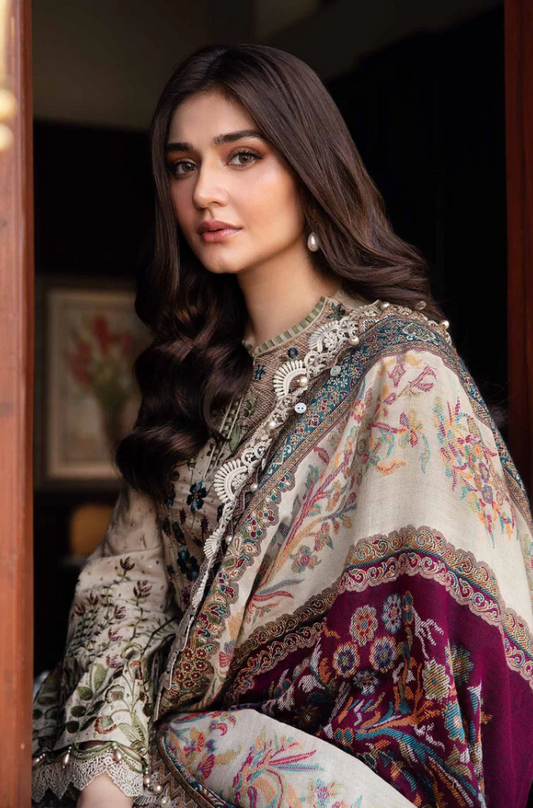 Hussain Rehar - 3PC Unstitched Dhanak Embroidered Suit - UH173