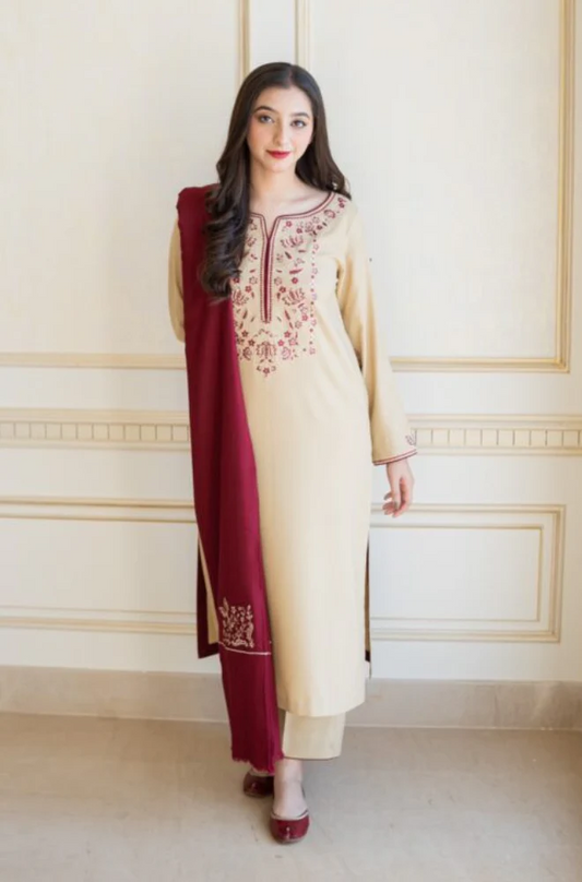 Asling - 3PC Unstitched Dhanak Embroidered Suit - UH158