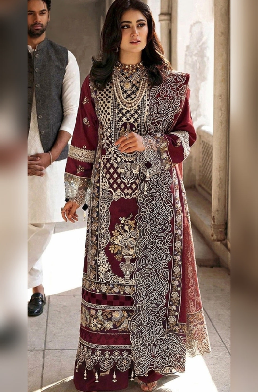 Mahnur - 3PC Unstitched Lawn Chikenkari Embroidered Suit - UA286