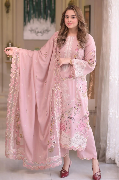 Aneelas - 3PC Unstitched Lawn Embroidered Suit - UA266